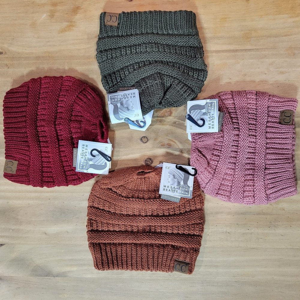 C.C MESSY BUN BEANIES (NWT)